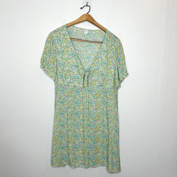 Bp. Womens Tie Front Mini Dress Green Multi Maisey Ditsy Floral Plus Size 1X - Picture 4 of 12